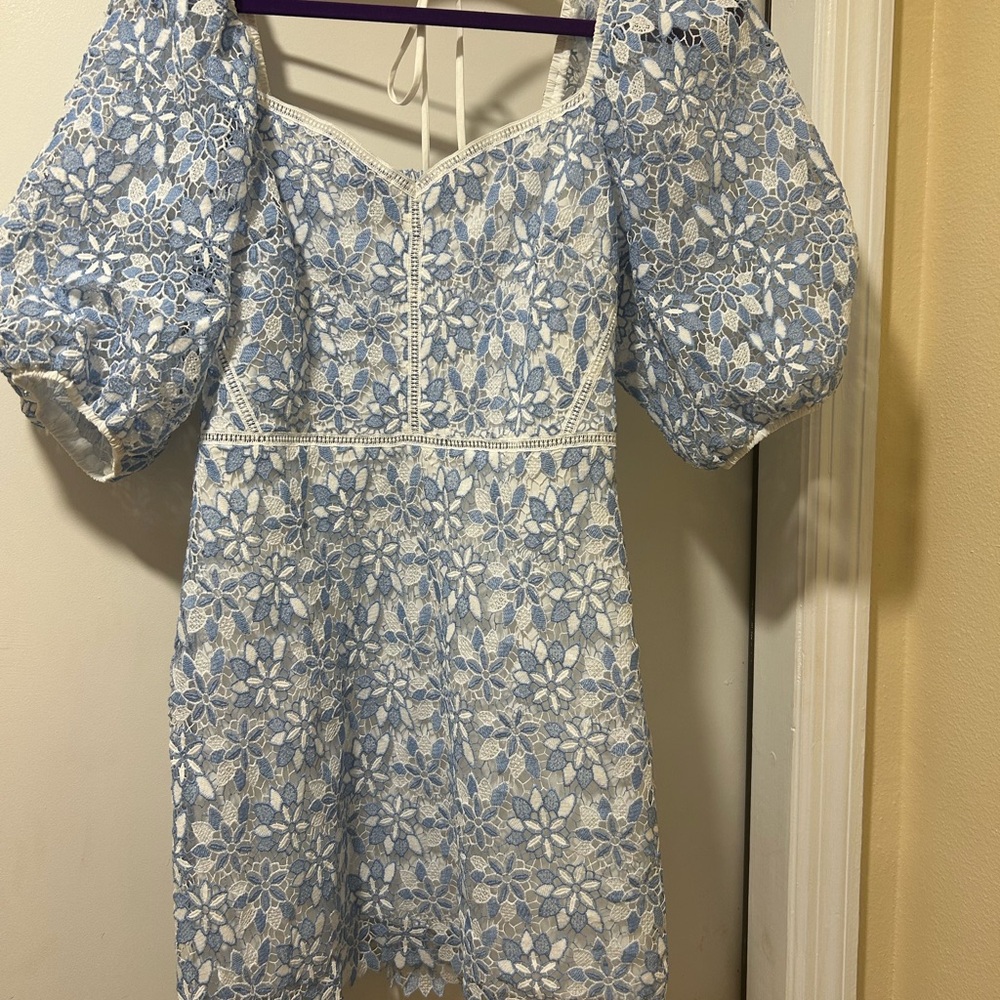 Blue and White Floral Lace Dress